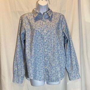 L.L. Bean Women’s Wrinkle Resistant Blue Floral Print Oxford Shirt - Size-M